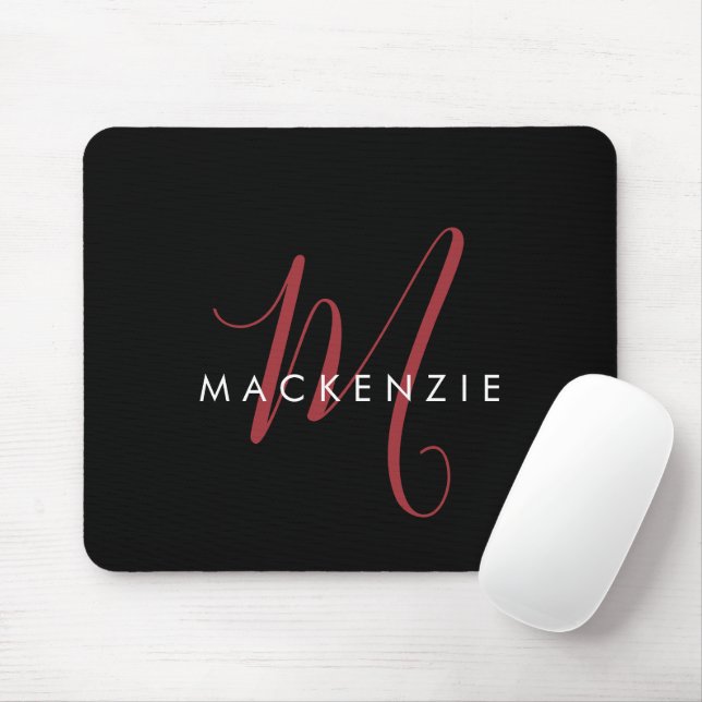 Elegantes, modernes Schwarzes Script Monogram Mousepad (Mit Mouse)