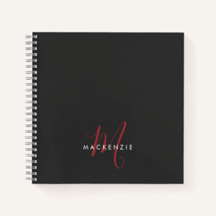 Elegantes, modernes Schwarzes Script Monogram Notizbuch