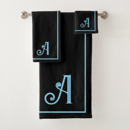 Elegantes modernes schwarzes und blaues Monogramm  Badhandtuch Set