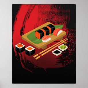 Elegantes modernes schwarzes und rotes Sushi Poster
