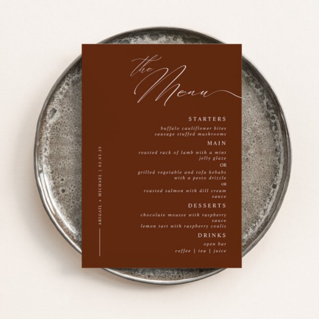 Elegantes, modernes Script Calligraphy Hochzeitses Menükarte (Von Creator hochgeladen)