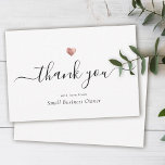 Elegantes, modernes Script Chic Rose Gold Business Dankeskarte<br><div class="desc">Dieses moderne stilvolle Goldene Herz der Rose mit handgeschriebenen Schriftzeichen und Ihrem kleinen Firmennamen in eleganter Serifentypografie. Platz für zusätzliche Nachrichten auf der Rückseite.</div>