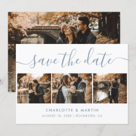 Elegantes, modernes Script Dusty Blue 4 Foto Save The Date