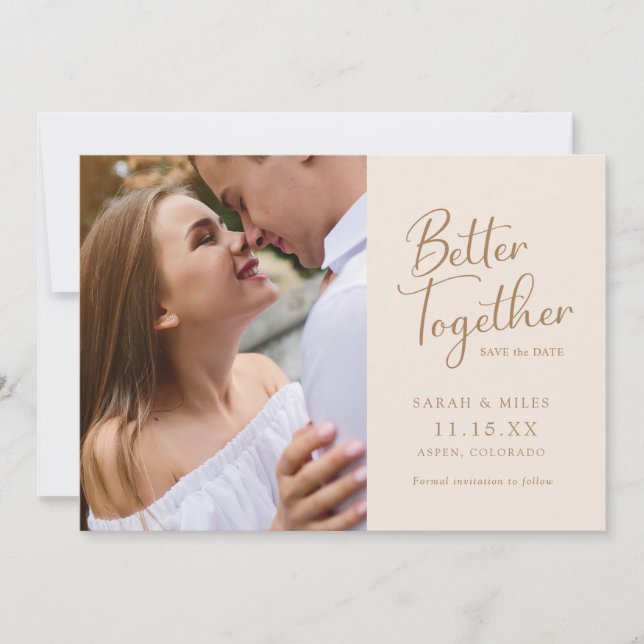 Elegantes, modernes Script-Foto Hochzeit Save The Date (Vorderseite)