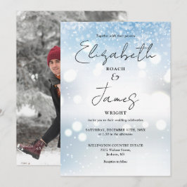 Elegantes, modernes Script Foto Snow Winter Weddin Einladung