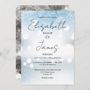 Elegantes, modernes Script Foto Snow Winter Weddin Einladung