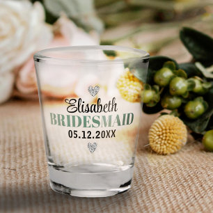 Elegantes Modernes Script Glitzer Herz-Brautparty Schnapsglas