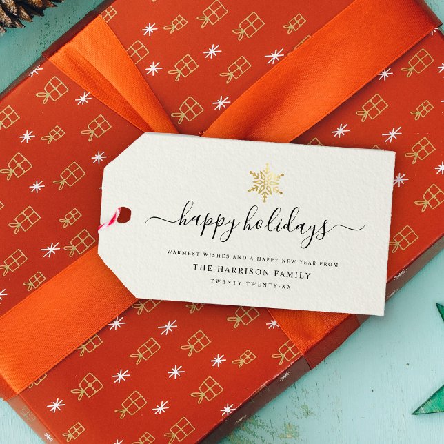 Elegantes, modernes Script Gold Snowflake Happy Ho Geschenkanhänger (Von Creator hochgeladen)