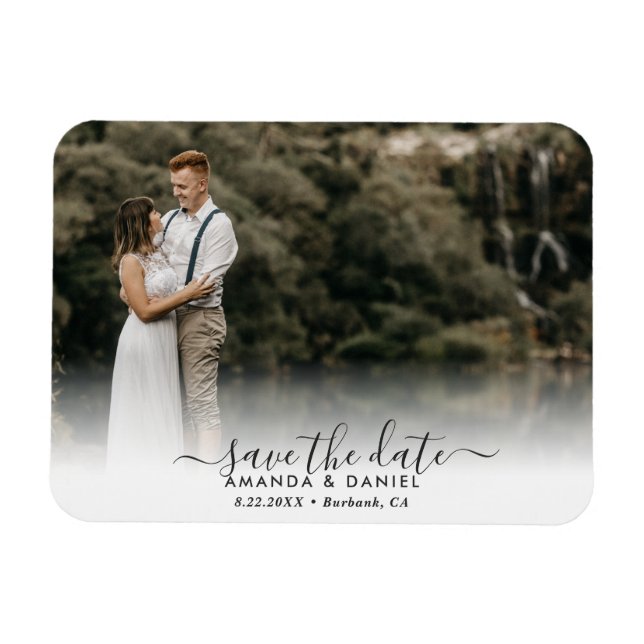 Elegantes, modernes Script-Hochzeitsszenario-Foto  Magnet (Horizontal)