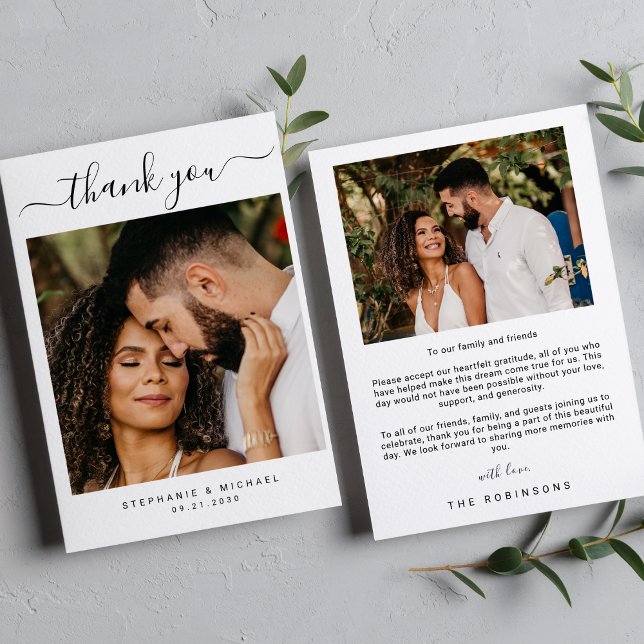 Elegantes, modernes Script-Hochzeitsszitat-Foto Dankeskarte (Von Creator hochgeladen)