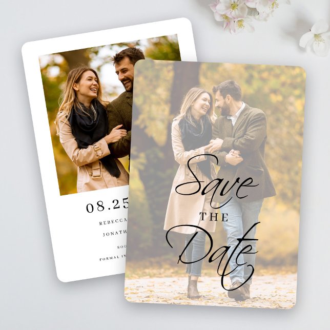 Elegantes, modernes Script-Hochzeitsszitat-Foto Save The Date (Von Creator hochgeladen)