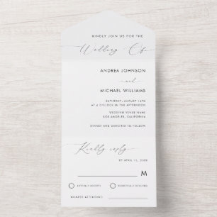 Elegantes, modernes Script Minimalistisch White We All In One Einladung