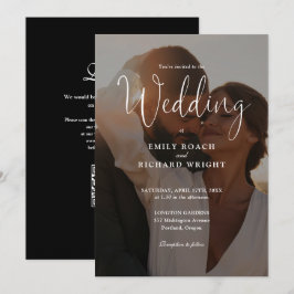 Elegantes, modernes Script QR Code Foto Hochzeit Einladung