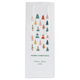 Elegantes modernes Set grüner Weihnachtsbäume Geschenktüte Für Weinflaschen
