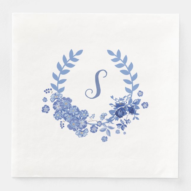 Elegantes modernes Shabby Chic Blaue Blume Serviette (Vorderseite)