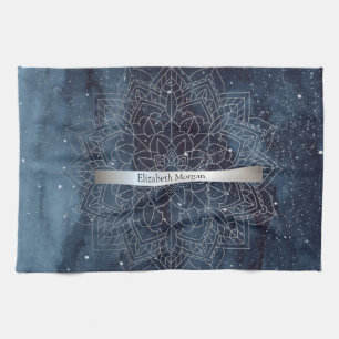 Elegantes modernes silbernes Mandala-Streifen-Must Geschirrtuch