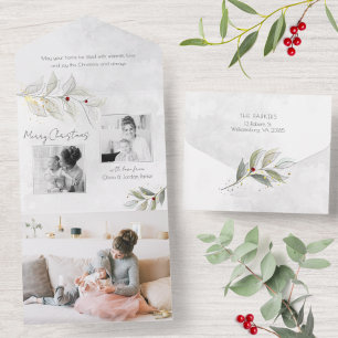 Elegantes modernes silbernes Weihnachtsflorales 2- All In One Einladung