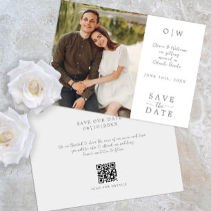 Elegantes, modernes Silver Gray Monogram QR Code F Save The Date