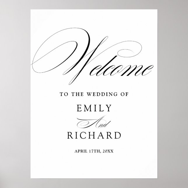 Elegantes modernes Skript Hochzeit Willkommensschi Poster (Vorne)