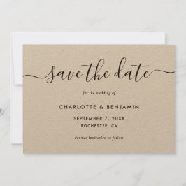 Elegantes, modernes Skript-Kraftpapier Hochzeit Save The Date