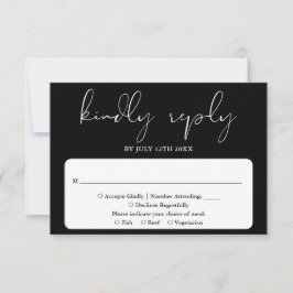 Elegantes, modernes Skript Schwarz-Weiß-Hochzeit RSVP Karte