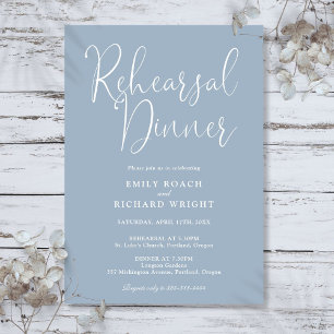 Elegantes modernes Skript Staublaues Probeessen Einladung