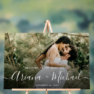 Elegantes, modernes Skriptnamens Custom Foto Weddi Acrylschild