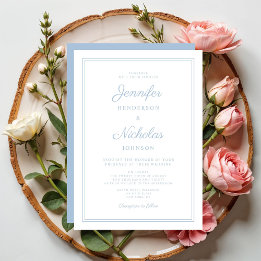 Elegantes modernes Skriptpuder Blau Hochzeit Einladung
