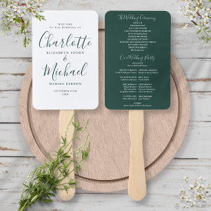 Elegantes modernes Smaragd-Schrift-Hochzeitsprogra Fächer