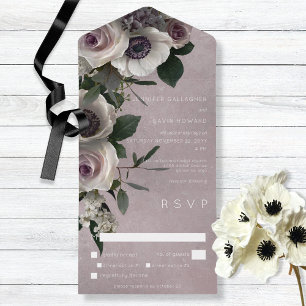 Elegantes, modernes, staubrosa-pinkfarbenes Blumen All In One Einladung
