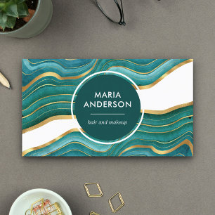 Elegantes modernes Teal-Gold-Achat-Geoden-Edelstei Visitenkarte