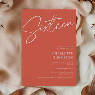 Elegantes modernes Terracotta Foto Sweet 16 Einladung