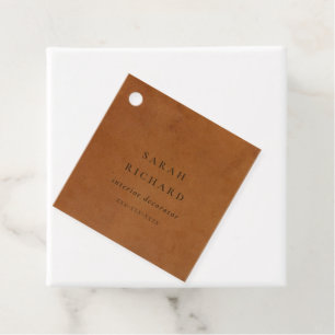 Elegantes, modernes Texturgeschäft aus Tan Leather Geschenkanhänger