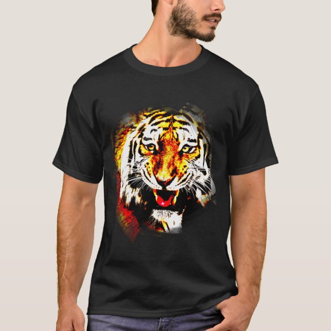Elegantes modernes Tiger Template Schwarz Farbe T-Shirt (Vorderseite)