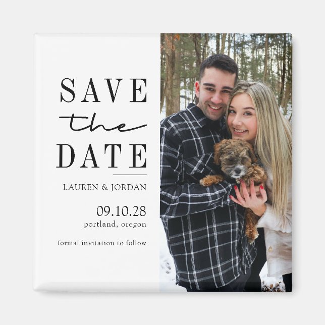 Elegantes modernes Typografie-Foto Save the Date Magnet (Vorne)