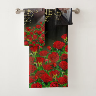 Elegantes modernes Valentins-Photo-Kalligrafie Badhandtuch Set