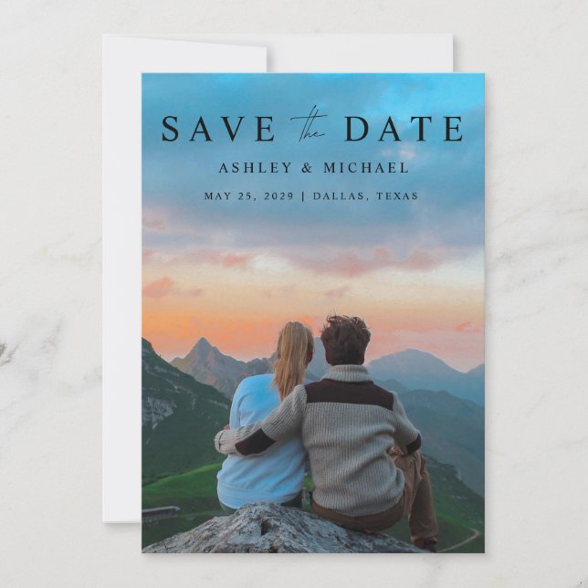 Elegantes modernes Vellum Overlay 2 Foto Wedding R Save The Date (Vorderseite)