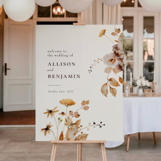 Elegantes modernes Wald-Herbst-Blumen-Hochzeitssch Poster