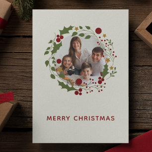 Elegantes modernes Weihnachtskranz-Foto Feiertagskarte