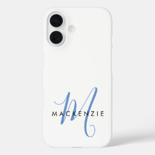 Elegantes modernes weiß-blaues Schriftmonogramm iPhone 16 Hülle
