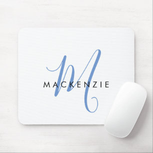 Elegantes modernes weiß-blaues Schriftmonogramm Mousepad