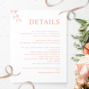 Elegantes modernes Weiß, Blush, Peach Wedding Deta Begleitkarte
