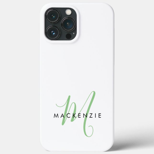 Elegantes modernes weiß-grünes Schriftmonogramm Case-Mate iPhone Hülle (Rückseite)
