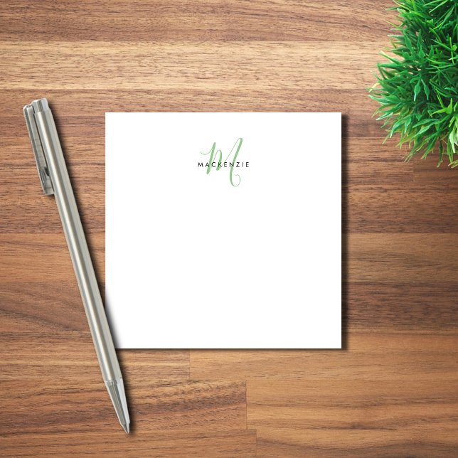 Elegantes modernes weiß-grünes Skript-Monogramm Post-it Klebezettel (Von Creator hochgeladen)