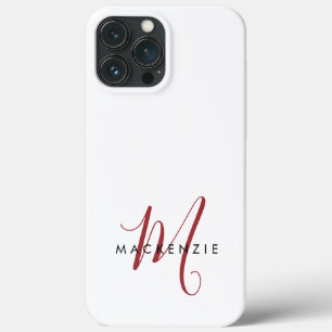 Elegantes modernes weiß-rotes Schriftmonogramm Case-Mate iPhone Hülle