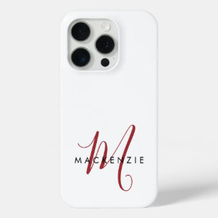 Elegantes modernes weiß-rotes Schriftmonogramm Case-Mate iPhone Hülle