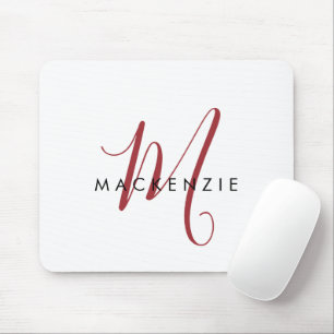 Elegantes modernes weiß-rotes Schriftmonogramm Mousepad