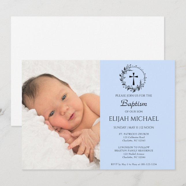 Elegantes, modernes Weißes Foto - Taufe Einladung (Vorne/Hinten)