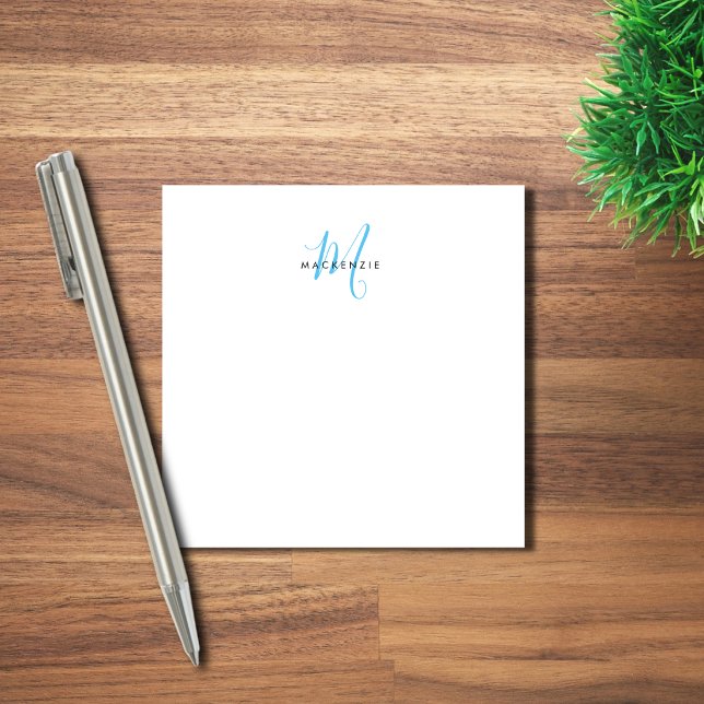 Elegantes modernes weißes Himmelblau-Script-Monogr Post-it Klebezettel (Von Creator hochgeladen)
