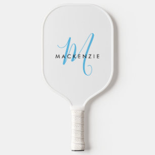 Elegantes modernes weißes himmelblaues Skript-Mono Pickleball Schläger